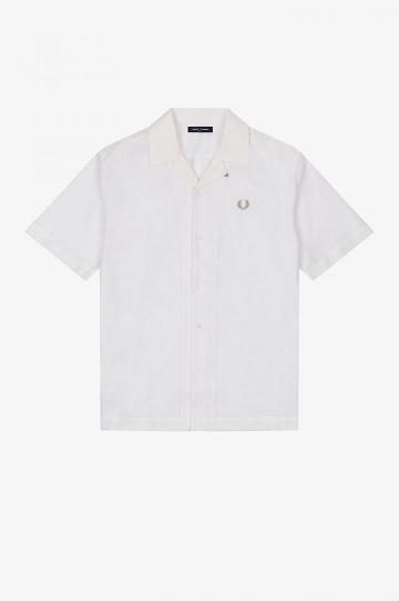 White Fred Perry Mesh Revere Collar Men's Shirts | PH 1513AHKP